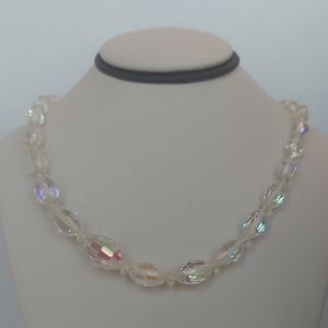 Aurora Borealis Cut Glass Long Bead Choker Necklace Adjustable